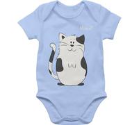 Baby Body Kurzarm - Tiermotiv Animal Print - lustige Katze - 1/3 Monate - Babyblau - babykleidung mit tiermotiven tiermotive cat bodys cats tier meow babysachen tiere katzen babybody tieren