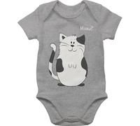 Baby Body Kurzarm - Tiermotiv Animal Print - lustige Katze - 1/3 Monate - Grau meliert - babykleidung mit tiermotiven tiermotive cat bodys cats tier meow babysachen tiere katzen babybody tieren