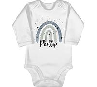 Baby Body langarm Mädchen Junge - Boho - Regenbogen Name - 3/6 Monate - Weiß - personalisierte babykleidung personalisierter bohemian rainbow babybody bodys langarmshirt individuell bedrucken