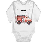 Baby Body langarm Mädchen Junge - Feuerwehr Auto I Feuerwehrauto I 112 I Fire Truck I Löschfahrzeug - 12/18 Monate - Weiß - jugendfeuerwehr feuerwehrautos strampler feuerwehrgeschenk motiv