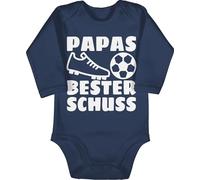 Baby Body langarm Mädchen Junge - Geschenk zum Vatertag - Papas bester Treffer mit Fussball - weiß - 3/6 Monate - Navy Blau - vatertagsbody papatagsgeschenk football babybody vatertagsgeschenk