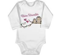 Baby Body langarm Mädchen Junge - Geschwister Bruder und - Kleine Schwester süße Eulen - 3/6 Monate - Weiß - eule geschwisteroutfit schwestern babybody zwei geschwisteroutfitset little sister