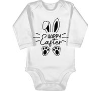 Baby Body langarm Mädchen Junge - Happy Easter mit Hasenohren und Pfoten - Geschenke Ostern Deko Ostergeschenke - 6/12 Monate - Weiß - osteroutfit ostermotiv osterbody oster osternoutfit osterfest