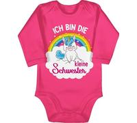 Baby Body langarm Mädchen Junge - Ich bin die kleine Schwester - mit Einhorn - 6/12 Monate - Fuchsia - little sister unicorn babybody lil sis regenbogen babybodys schwesterherz baby-kleidung
