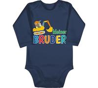 Baby Body langarm Mädchen Junge - Kleiner Bruder Baggermotiv I Geschenk kleiner Bruder - 3/6 Monate - Navy Blau - lang little brother lil bro babybody kleine brüder bagger babybodys kleinen