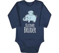 Baby Body langarm Mädchen Junge - Kleiner Bruder mit Elefanten - 3/6 Monate - Navy Blau - bodies brüder lang little brother elefant babybodys baby-body+kleiner+bruder lil bro babykleidung kleine