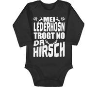 Baby Body langarm Mädchen Junge - Kompatibel mit Oktoberfest Outfit - Mei Lederhosn trogt no da Hirsch - weiß - 12/18 Monate - Schwarz - trachtenbody bayrisch lederhose bodies trachten bayern