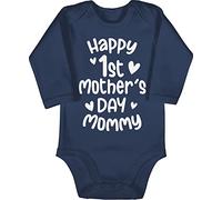 Baby Body langarm Mädchen Junge - Muttertag - Happy 1st mother's day mommy weiß - 12/18 Monate - Navy Blau - muttertagsstrampler muttertagsgeschenk erster strampler muttertagsbody muttertags