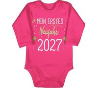 Baby Body langarm Mädchen Junge - Silvester - Mein 1. Neujahr weiß 2026 - 6/12 Monate - Fuchsia - my first new year outfit boy silvesteroutfit neues jahr 2024 babybody erstes für silvester, 2021