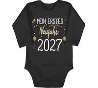 Baby Body langarm Mädchen Junge - Silvester - Mein 1. Neujahr weiß 2026 - 6/12 Monate - Schwarz - my first new year outfit boy silvesteroutfit neues jahr 2024 babybody erstes für silvester, 2021