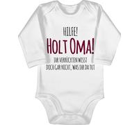 Baby Body langarm Mädchen Junge - Sprüche - Hilfe holt Oma Ihr Verrückten wisst doch gar nicht was ihr da tut I Geschenk Geburt Omi - 12/18 Monate - Weiß - lustige babykleidung babygeschenke