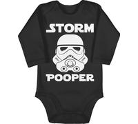 Baby Body langarm Mädchen Junge - Sprüche - Storm Pooper - Stormpooper Lustige Babygeschenke - 3/6 Monate - Schwarz - storm+pooper+body babygeschenk spruch star babybody baby-geschenke spruche