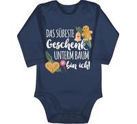 Baby Body langarm Mädchen Junge - Weihnachten Geschenke Christmas - Das süßeste Geschenk unterm Baum bin ich - 12/18 Monate - Navy Blau - weihnachtsoutfit weihnachtsmotiv langarmshirt weihnacht