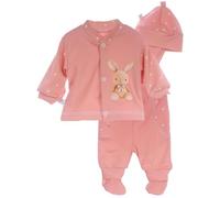 Baby Freizeitanzug 3-teilig in Altrosa mit Hase Langarmshirt Hose Mütze Set für Mädchen weiche Baumwolle Babykleidung Neugeborene Erstausstattung Geschenk zur Geburt Baby Anzug (rosa, 62-68)