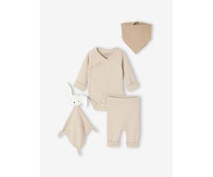 Baby-Geschenkset aus Body, Leggings, Lätzchen & Schmusetuch Bio-Baumwolle wollweiß Gr. 71 von Vertbaudet