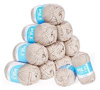 Baby Häkelgarn 12er* 50g/Ball - Super Weiche Häkelwolle 100% Acryl Garn für Anfänger - Antipilling Babystrickgarn zum Stricken & Häkeln - baumwolle zum häkeln und Kunsthandwerk(Milchkaffeefarbe)