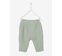 Baby Hose aus Musselin, Dehnbund mit Zierknöpfen graugrün Gr. 62 von Vertbaudet