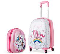 BABY JOY 2-teiliges Kindergepäck-Set, 40,6 cm Kleinkinder, Handgepäck und 30,5 cm Rucksack, Kinder-Reisekoffer mit 4 Rollen, einziehbarem Griff, Leichter Trolley-Koffer für Mädchen, Mehrfarbig, Pink