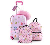 BABY JOY Kindergepäck, 5-teiliges Gepäck-Set mit 40,6 cm Hartschalen-Spinner, Kleinkind-Koffer, 33 cm Rucksack, Nackenkissen und isolierter Lunchtasche, Reise-Kinder-Rollkoffer für Mädchen und Jungen,