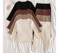 Baby Jungen Baby Mädchen 8 Stücke Set elastische gerippte Rundhals-Pullover-Oberteile locker geschnitten, lässig, vielseitig, Basisschicht, lange Hose