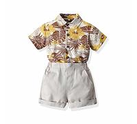 Baby Jungen Bekleidungssets Outfits Set, Highdi Kinder Kleinkind Boys Gentleman Shorts-Set Strandstil Baumwolle Kurzarm Tops T-Shirt Shorts Mantel Säuglings Strandbekleidung Set (Beige,90cm)