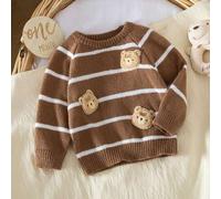 Baby Jungen braun gestreifter Strickpullover mit niedlichem Bären Motiv, weich & bequem, geeignet für den Alltag, Ausflüge, Reisen, Urlaub, Zuhause, K