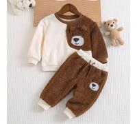 Baby Jungen Cartoon Bär Grafik Farbblock Plüsch Rundhals Pullover Langarm Sweatshirt, vielseitig lässig, geeignet für Herbst/Winter