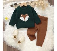 Baby Jungen Cartoon Fuchs Muster Langarm Pullover und gestrickte Hose Lässig Outfit, Herbst/Winter Baby Jungen Outfit Herbst Outfit für Baby Braun Bab