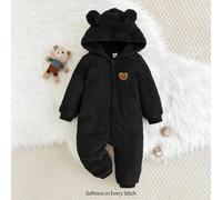 Baby Jungen Cartoon Häschen Ohr Kapuzen Dicke Jumpsuit Baby Lässig Reißverschluss Jumpsuit Warmer Jumpsuit für Baby Jungen Baby Fleece Jumpsuit Winter