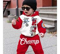 Baby Jungen Champion Streetwear Trainingsanzug Set - Rotes grafisches Kapuzenoberteil & Jogginghose, Sportoutfit 2025, coole urbaneBaby Jungen Junge,