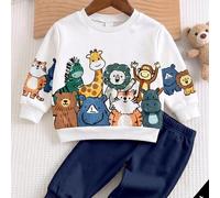Baby Jungen Crew Neck Lässig Bequemer Langarm Sweatshirt und Hose Set, Klassisch Hübsch Süß Cartoon Handgezeichnetes Tier Treffen Muster, Affe, Zebra,