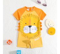 Baby Jungen Einteiler Badeanzug mit Cartoon Tiger Aufdruck, Reißverschluss hinten und seitlicher 3D Dekoration