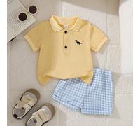 Baby Jungen Gelbes Polohemd & Karierte Shorts Set Gentleman Academy Stil Silhouette Lässig & Bequem für den Alltag Minimalistisch aber Stilvoll