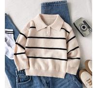 Baby Jungen Herbst/Winter Mode gestreifter Farbblock Halb-Knopf Strickpullover Langarm