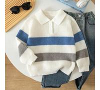 Baby Jungen Herbst/Winter Mode gestreifter Farbblock Halbknopf Strickpullover Langarm Hemd