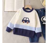 Baby Jungen Herbst/Winter Mode gestreifter Farbblock Strickpullover mit halber Knopfleiste und langen Ärmeln