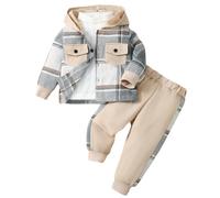 Baby Jungen Kariertes Kapuzenhemd+Jogginghose 2Pcs Trainingsanzug Set | Kleinkinder Outfit für Herbst Winter, Knopfverschluss Langarm Hoodie Kapuzenjacke, Freizeit Hosen Bekleidungsset, Brusttasche