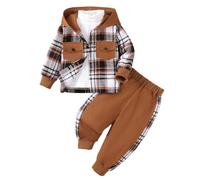 Baby Jungen Kariertes Kapuzenhemd+Jogginghose 2Pcs Trainingsanzug Set | Kleinkinder Outfit für Herbst Winter, Knopfverschluss Langarm Hoodie Kapuzenjacke, Freizeit Hosen Bekleidungsset, Brusttasche