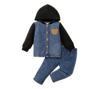 Baby Jungen Kariertes Kapuzenhemd+Jogginghose 2Pcs Trainingsanzug Set | Kleinkinder Outfit für Herbst Winter, Knopfverschluss Langarm Hoodie Kapuzenjacke, Freizeit Hosen Bekleidungsset, Brusttasche