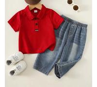 Baby Jungen Kurzarm Polohemd und elastische lange Hose Lässig Alltag Outfit Set