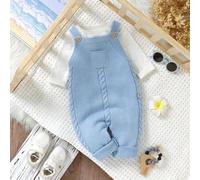 Baby Jungen Lässig Einfarbig Hellgrün Gestrickter Romper Jumpsuit Mit Hosenträgern Herbst