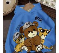Baby Jungen lässiger, locker sitzender, bequemer Kapuzenpullover aus weichem Strick mit Cartoon-Bären-Muster