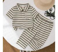 Baby Jungen Lässiges gestreiftes Strick-Poloshirt Set