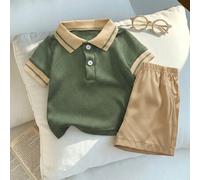Baby Jungen Säugling Kleinkind Frühling Sommer Lässig Täglich Ausflug Kleiner Gentleman Preppy Stil Polohemd + Shorts Set, Armeegrün