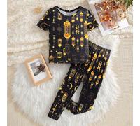 Baby Jungen Schlafanzug-Set mit kurzärmeliger Oberteil und Hose, phosphoreszierend im Dunklen mit Ramadan Muster (leuchtet nur unter UV Licht)