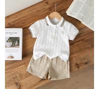 Baby Jungen Sommer Apricot College Stil Jacquard Polohemd & Shorts 2 Stücke Set, Pony Muster Umlegekragen Kurzarm Outfit, geeignet für den täglichen G