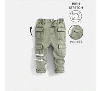 Baby Jungen Straßen-Coole Hose mit vielen Taschen, hochelastische enge, hellgrüne Jeans-Cargohose, lässig und modisch für Baby Jungen Frühlings-/Somme