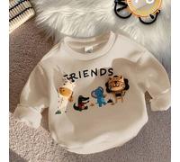 Baby Jungen süßes Tier Muster thermisch gefütterter Rundhals Sweatshirt, bequemer vielseitiger Lässig Basic Grafik Pullover, geeignet für Innen, Außen