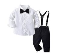 Baby Jungen Taufanzug Gentleman Bekleidungssets,Kinder Festliche Kleidung 4tlg Langärmeliges Shirt + Hosen + Hosenträger + Krawatte