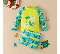 Baby Jungen Tropical Holiday Stil Muster 2-teiliges Set - Kurzarm Top + Shorts, geeignet für Urlaub und Pool Rash Guard für neonfarben Jungen Badeanzu
